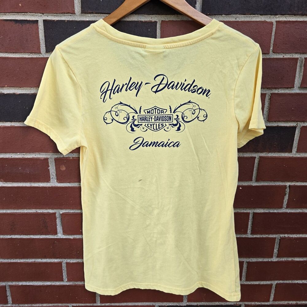 Harley Davidson Motorcycles Women Size Medium Yellow Jamaica T-shirt Round Neck - Picture 3 of 3
